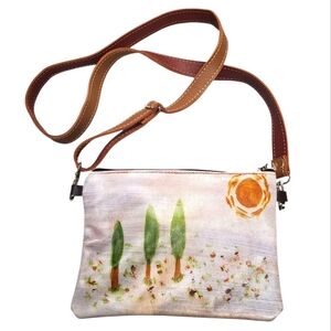 Artisan Painted Crossbody Bag in Cream and Tan
